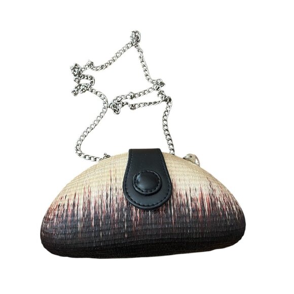 Le Sac For‎ Kultura Small Woven Natural Fibre Hard Case Purse Silver Chain Strap - Picture 2 of 13